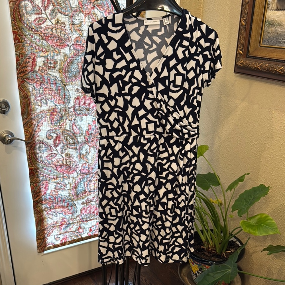 Susan Graver Navy and White V-Neck Dress